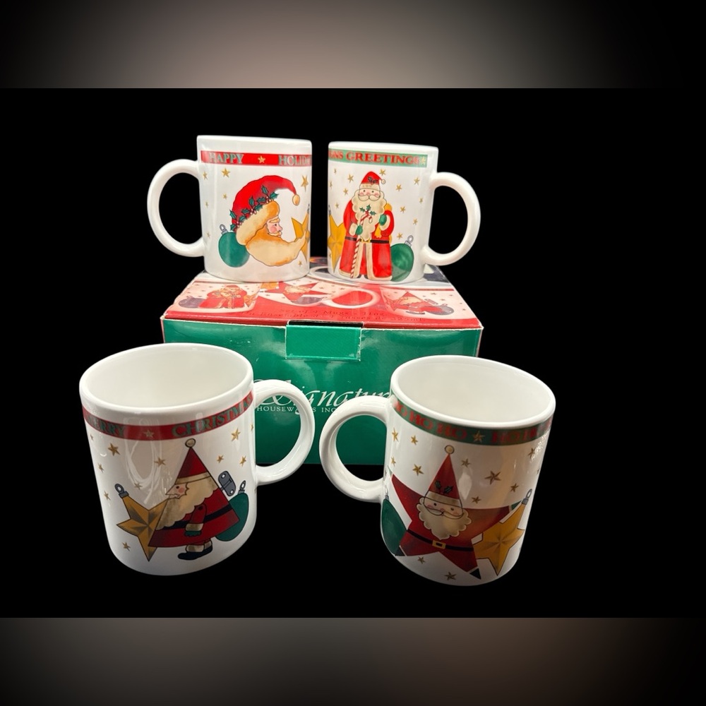Vintage 1990s NOS Signature Housewares Christmas Santa 11 oz. Mugs Set of 4